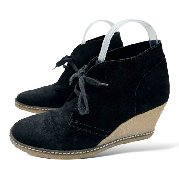 J Crew Black Suede Leather Macalister Wedge Chukka‎ Tie Ankle Boots Size 8 - Picture 1 of 10